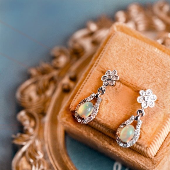 Opal Jewelry - Authentic Rainbow Fire opal Earrings Studs Glittering Earrings Floral Earrings
